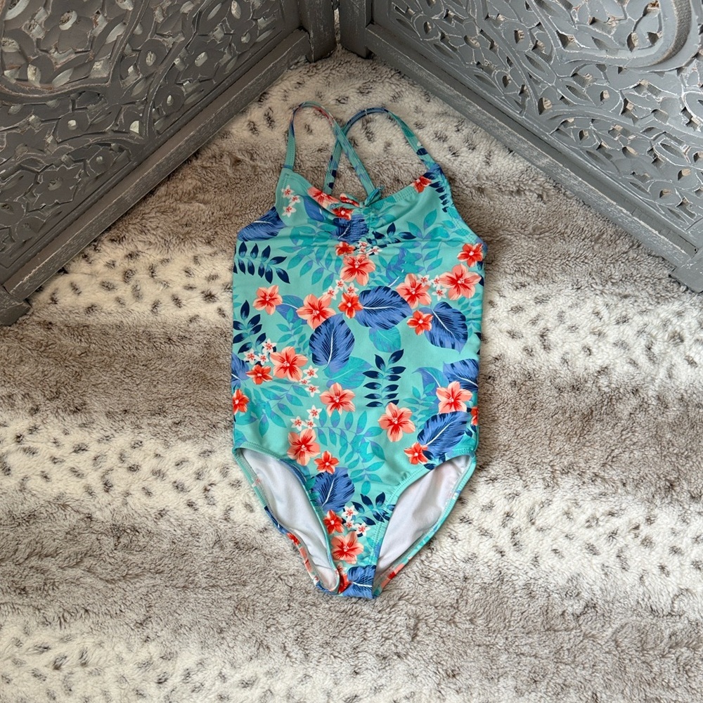 Children’s Place Hawaiian swimsuit girls small hibiscus tropical beach summer